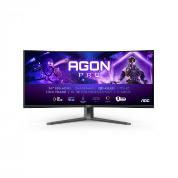 AOC AGON PRO AG346UCD écran plat de PC 86,4 cm (34") 3440 x 1440 pixels Wide Quad HD QD-OLED Noir, Gris