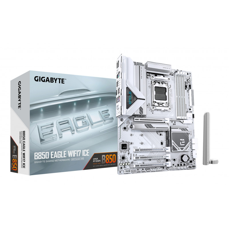 GIGABYTE B850 EAGLE WIFI7 ICE Carte mère - Processeurs AMD Ryzen série 9000, VRM numérique 8+2+2 phases, jusqu'à 8200 MHz DDR5 GIGABYTE B850 EAGLE WIFI7 ICE Carte mère - Processeurs AMD Ryzen série 9000, VRM numérique 8+2+2 phases, jusqu'à 8200 MHz DDR5