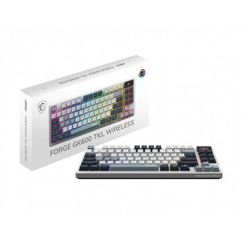 MSI FORGE GK600 TKL WIRELESS SKY clavier Gaming USB + Bluetooth QWERTY Ukrainien Bleu, Blanc