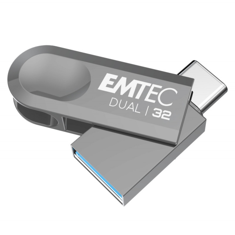 Emtec D280 Dual lecteur USB flash 32 Go USB Type-A   USB Type-C 3.2 Gen 1 (3.1 Gen 1) Argent