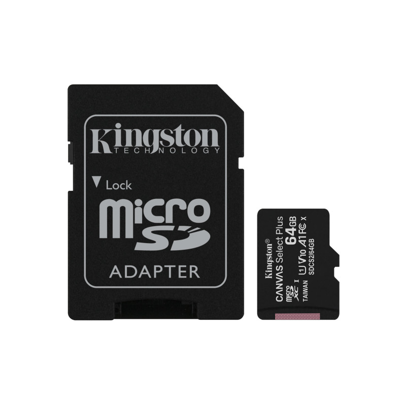 Kingston Technology Canvas Select Carte micSDXC Plus 100R A1 C10 de 64 Go + ADP