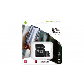 Kingston Technology Canvas Select Carte micSDXC Plus 100R A1 C10 de 64 Go + ADP