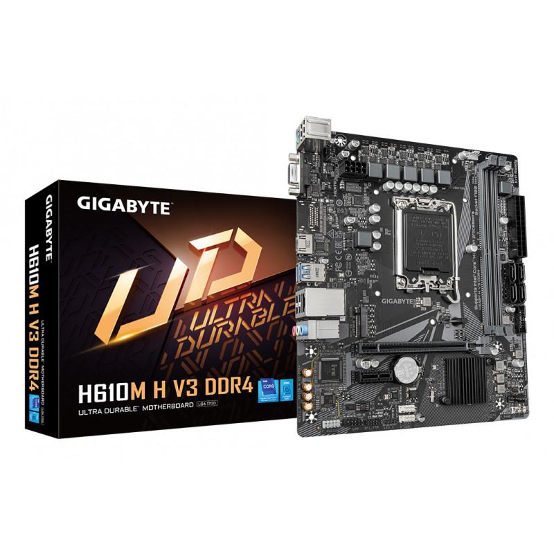 GIGABYTE H610M H V3 DDR4 Carte mère - Compatible avec processeurs Intel Core 14th CPUs, 4+1+1 Hybrid Phases Digital VRM, up to