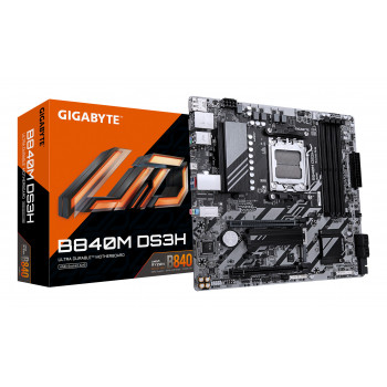 GIGABYTE B840M DS3H Carte mère - Processeurs AMD Ryzen 9000, VRM 8+2+2 phases, jusqu'à 8200 MHz DDR5, 2xPCIe 4.0 M.2, LAN