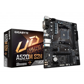GIGABYTE Carte mère A520M S2H - Prend en charge les processeurs AMD Ryzen série 5000 AM4, VRM numérique pur 4+3 phases, jusqu'à
