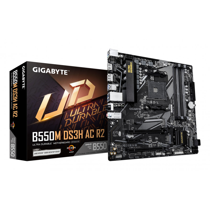 GIGABYTE B550M DS3H AC R2 Carte mère - Processeurs AMD Ryzen 5000, VRM 5+3 phases, jusqu'à 4733 MHz DDR4 (O.C.), 1x M.2 PCIe