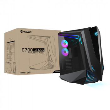 GIGABYTE AORUS C700 GLASS Boîtier PC – Grand tour, prend en charge jusqu'à E-ATX & radiateurs de 420 mm, 5 ventilateurs 120 mm