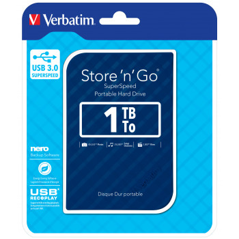 Verbatim Disque dur portable USB Store 'n' Go 3.0, 1 To - Bleu