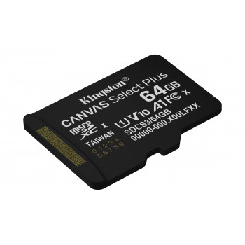 Kingston Technology 64GB microSDXC Canvas Select Plus Gen3 100MB s A1 (Adaptateur SD inclus)