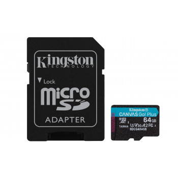 Kingston Technology Carte microSDXC Canvas Go Plus Gen4 200 Mo s A2 U3 V30 64 Go + adaptateur