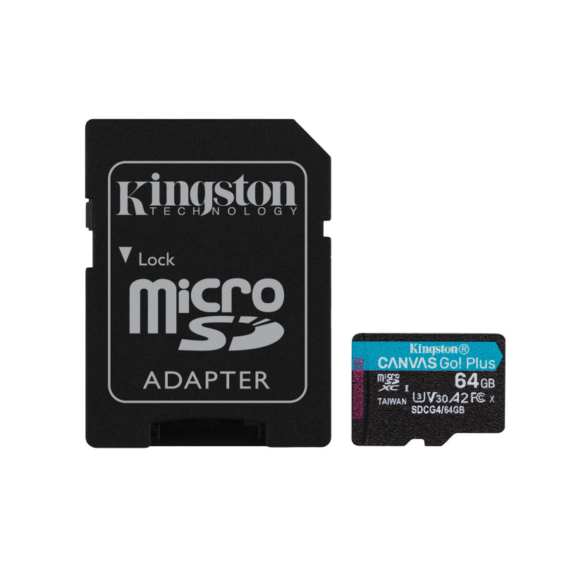 Kingston Technology Carte microSDXC Canvas Go Plus Gen4 200 Mo s A2 U3 V30 64 Go + adaptateur
