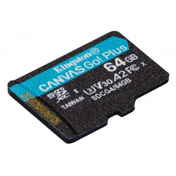 Kingston Technology Carte microSDXC Canvas Go Plus Gen4 200 Mo s A2 U3 V30 64 Go + adaptateur