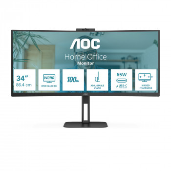 AOC V5 CU34V5C BK écran plat de PC 86,4 cm (34") 3440 x 1440 pixels Wide Quad HD LED Noir