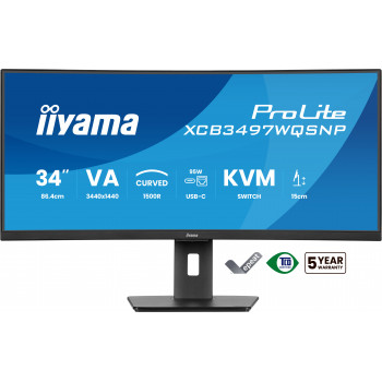 iiyama ProLite XCB3497WQSNP-B1 écran plat de PC 86,4 cm (34") 3440 x 1440 pixels UltraWide Quad HD LED Noir