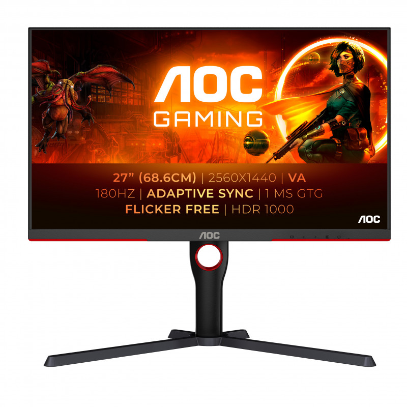 AOC G3 Q27G3XMN BK écran plat de PC 68,6 cm (27") 2560 x 1440 pixels 2K Ultra HD LED Noir, Rouge