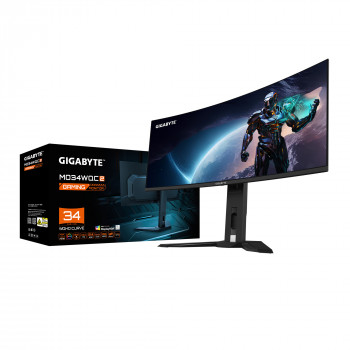 GIGABYTE Moniteur de jeu courbé OLED WQHD MO34WQC2 de 34" - 3440 x 1440, 240Hz, 0.03ms, KVM, 250 cd m², FreeSync Premium Pro,
