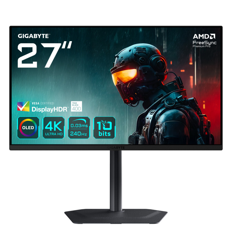 GIGABYTE MO27U2 OLED 4K UHD Gaming Monitor - 3840 x 2160, 240Hz, 0,03 ms, 1000 cd m², Display HDR True Black 400, HDMI 2.1,