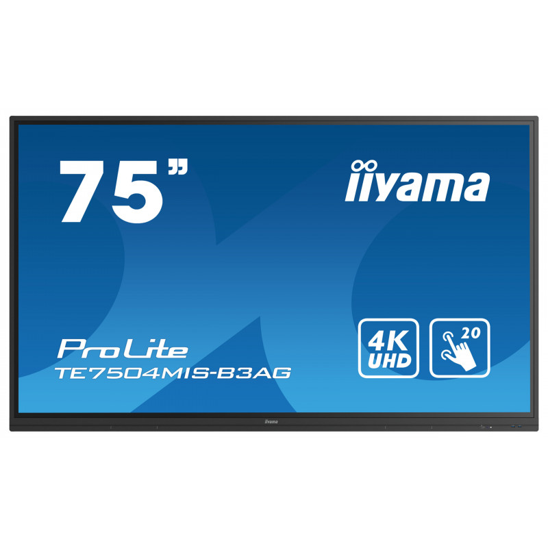 iiyama TE7504MIS-B3AG Écran d'affichage dynamique Écran plat interactif 190,5 cm (75") Wifi 400 cd m² 4K Ultra HD Noir Écran