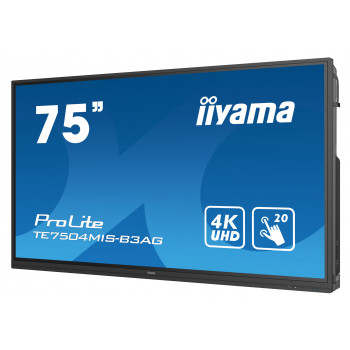 iiyama TE7504MIS-B3AG Écran d'affichage dynamique Écran plat interactif 190,5 cm (75") Wifi 400 cd m² 4K Ultra HD Noir Écran