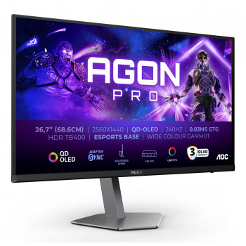 AOC AGON PRO AG276QZD2 écran plat de PC 67,3 cm (26.5") 2560 x 1440 pixels Quad HD QD-OLED Noir, Gris