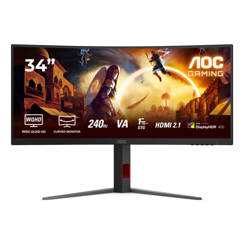 AOC G4 CU34G4Z écran plat de PC 86,4 cm (34") 3440 x 1440 pixels Wide Quad HD LED Noir, Rouge