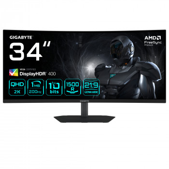 GIGABYTE G34WQC2 Moniteur Gaming Incurvé 34” WQHD - 3440 x 1440, 1500R, 200Hz, 1ms, 450 cd m², AMD FreeSync Premium, DisplayHDR