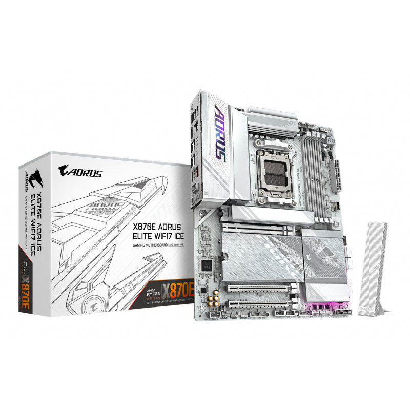 GIGABYTE X870E AORUS ELITE WIFI7 ICE Carte mère - Prend en charge les processeurs AMD Ryzen 9000, VRM numérique 16+2+2 phases,
