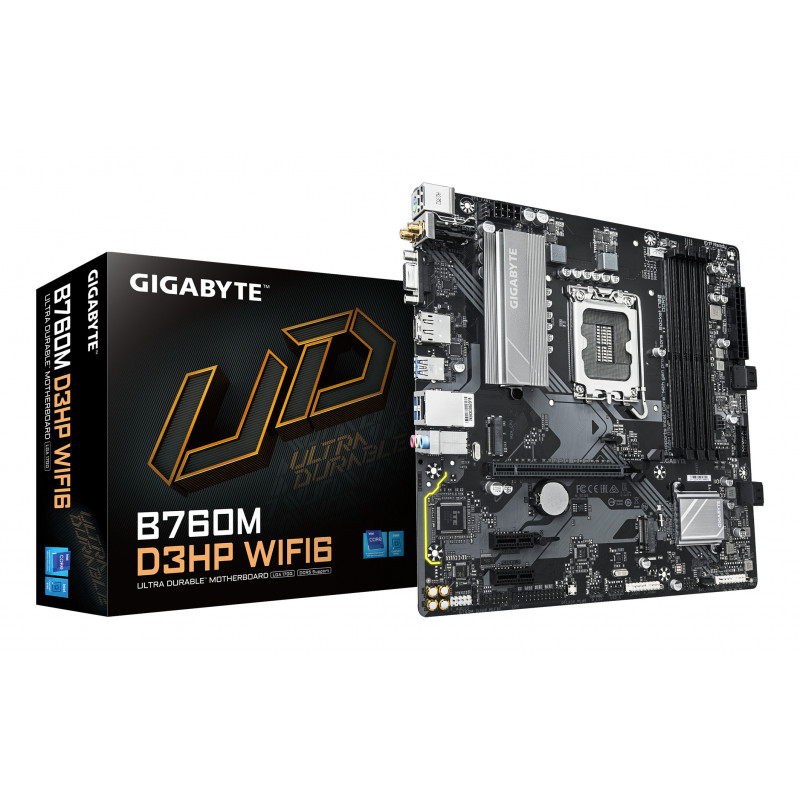 GIGABYTE B760M D3HP WIFI6 Carte mère - Compatible avec les processeurs Intel Core 14e génération, VRM numérique 4+1+1 phases,