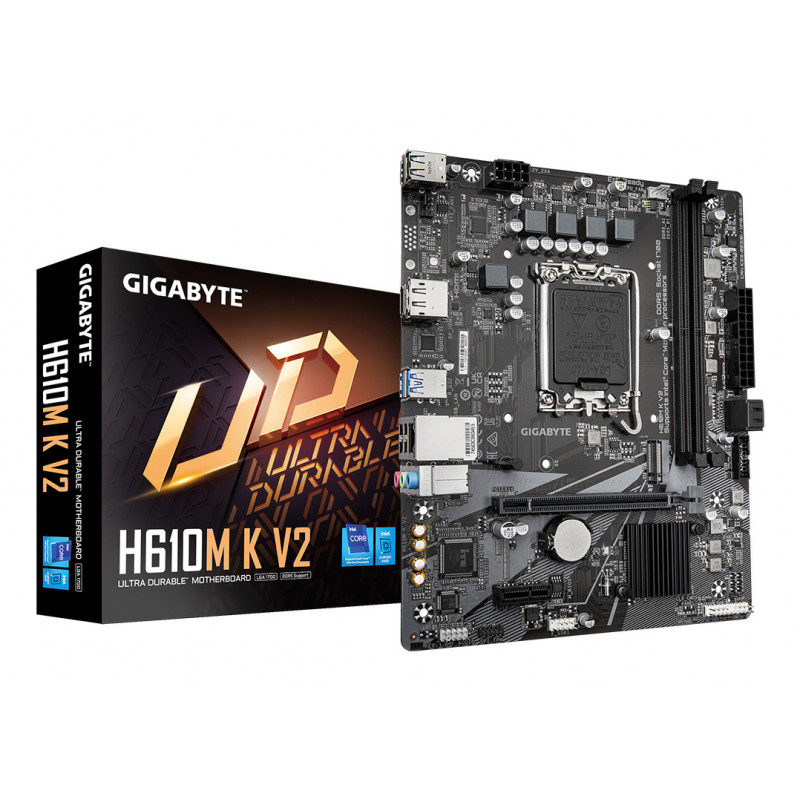 GIGABYTE H610M K V2 Carte mère - Processeurs Intel Core 14ᵉ génération, jusqu'à 5600 MHz DDR5, 1xPCIe 3.0 M.2, LAN 1GbE, USB