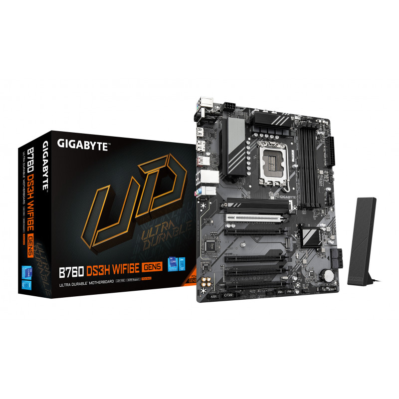 GIGABYTE B760 DS3H WIFI6E GEN5 Carte Mère – Compatible avec processeurs Intel Core 14e génération, VRM numérique 8+2+1 phases,