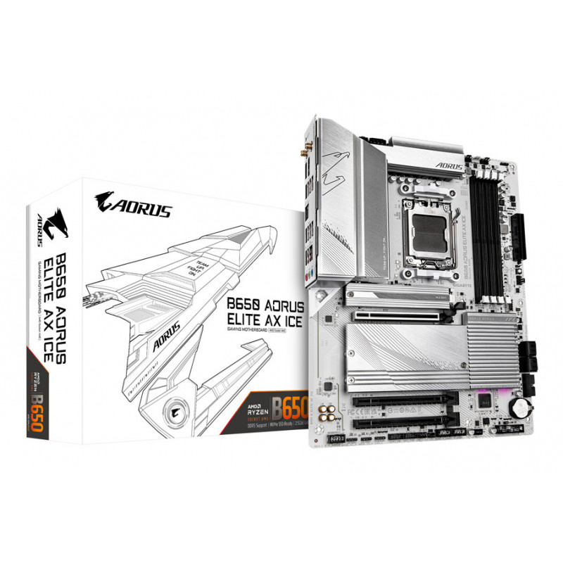 GIGABYTE B650 AORUS ELITE AX ICE Carte mère - Compatible avec les processeurs AMD Ryzen 9000, VRM numérique 12+2+2 phases,
