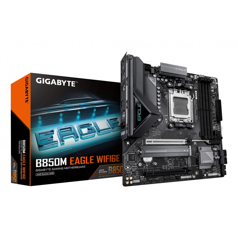 GIGABYTE B850M EAGLE WIFI6E Carte Mère - Processeurs AMD Ryzen Série 9000, VRM numérique 8+2+2 phases, jusqu’à 8200MHz DDR5