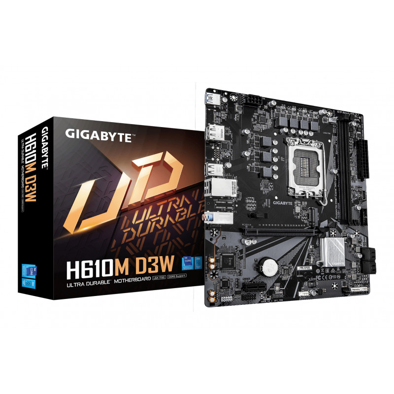 GIGABYTE H610M D3W Carte Mère - Prend en charge les processeurs Intel Core 14e génération, VRM 5+1+1 phases, jusqu’à 5600MHz