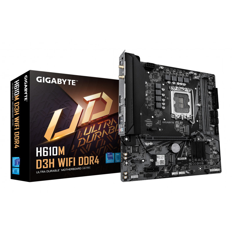 GIGABYTE H610M D3H WIFI DDR4 Carte Mère – Compatible avec processeurs Intel Core 14e génération, VRM 6+1+1 phases, jusqu’à 3200