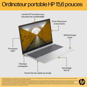 HP 15-fc0165nf AMD Ryzen™ 7 7730U Ordinateur portable 39,6 cm (15.6") Full HD 32 Go DDR4-SDRAM 512 Go SSD Wi-Fi 6 (802.11ax)