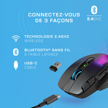 Turtle Beach Kone XP Air - Souris gaming RGB ergonomique, personnalisable et sans fil, capteur optique 19 000 PPP, autonomie de