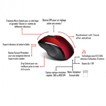 ADVANCE S-SHAPE-RE souris Bureau Droitier RF sans fil Optique 1000 DPI