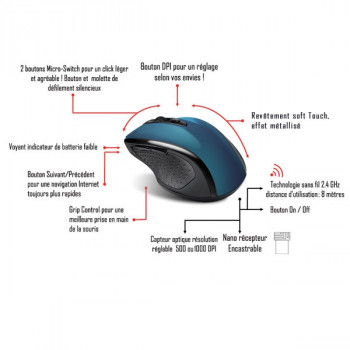 ADVANCE S-SHAPE-BL souris Bureau Droitier RF sans fil Optique 1000 DPI