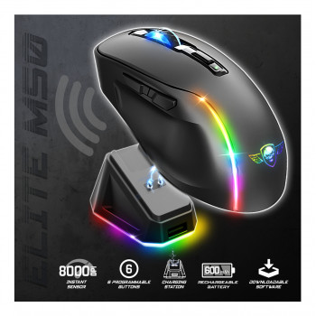 Spirit of Gamer S-EM50BK souris Gaming Droitier RF Wireless + Bluetooth + USB Type-C Optique 8000 DPI