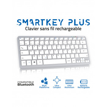 Advance Tapes SMARTKEY PLUS clavier maison bureau USB + Bluetooth AZERTY Aluminium, Blanc