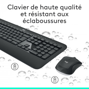 Logitech 920-008676 clavier Souris incluse Universel RF sans fil AZERTY Français Noir, Blanc